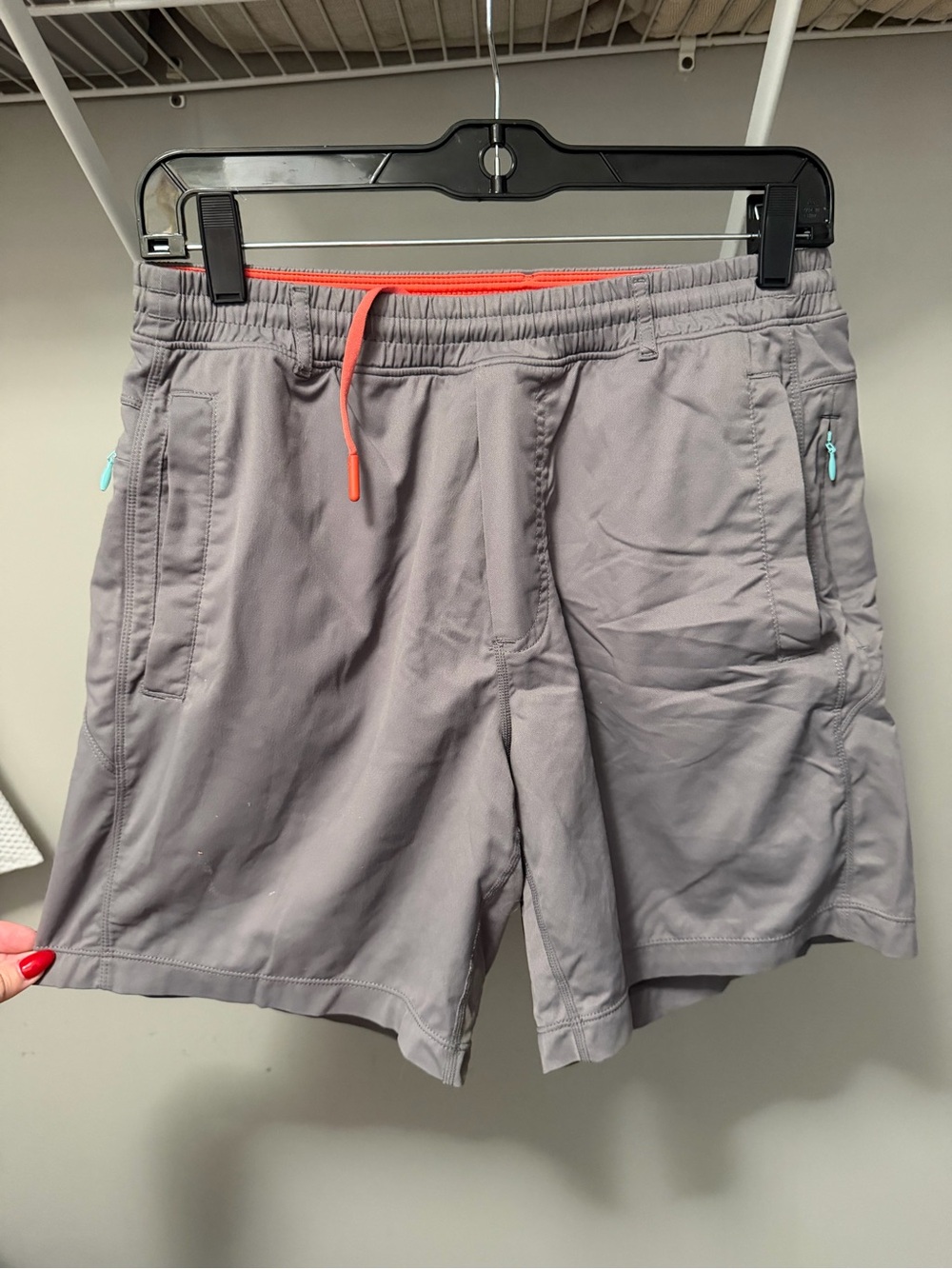 Birddogs Men's Athletic Shorts Gray with Coral Drawstring and Teal Zippers